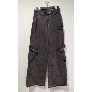 Cider Wide Leg Cargo Jeans Womens Small Black Skater Y2K Grunge Punk Goth